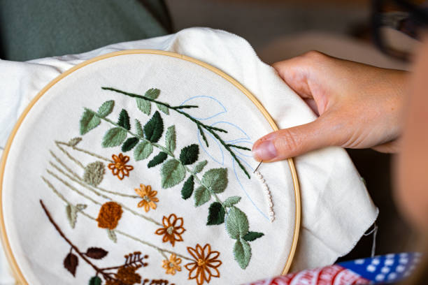 istock Woman's hands working on embroidery with thread and needle 2161833226