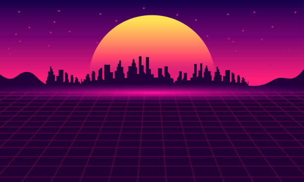 istock modern futuristic sci-fi retro background,night city skyline geometric design 2161841517