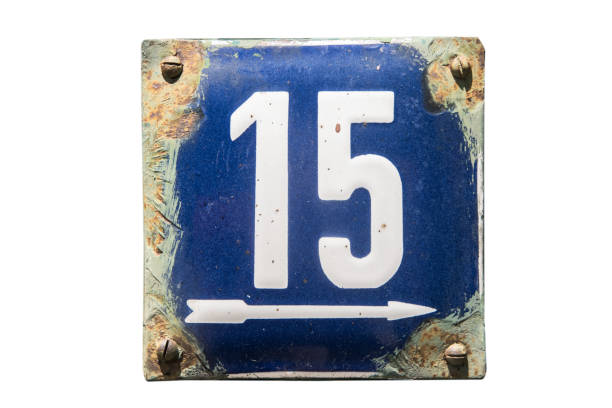 istock Enameled plate with number 15 on white 2161842658