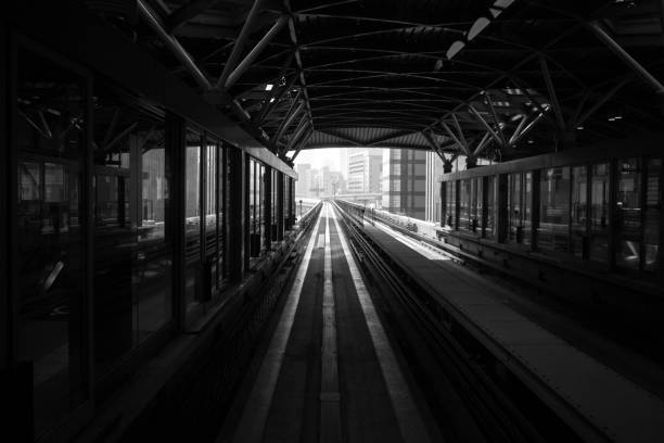 Looking out of a Tokyo Train Station - Black and White