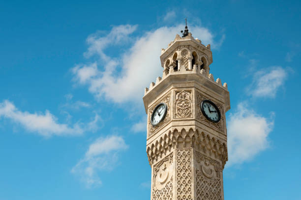 izmir historical clock tower and blue sky