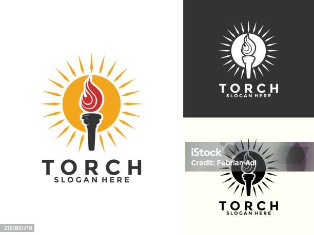 Merchandise Obor Api Ilustrasi Vektor Desain Logo Obor Obor Dengan Api Menyala Dan Matahari ...