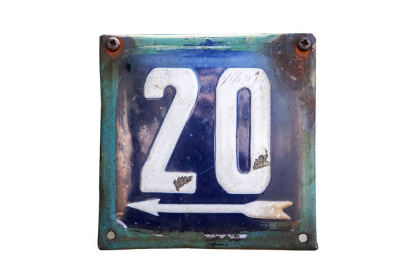 istock Metal plate with number 20 on white 2161852385