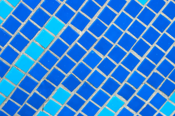 Texture of blue mosaic tiles, close-up