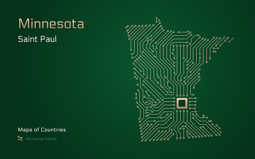 Minnesota Map With A Capital Of Saint Paul Shown In A Microchip Pattern ...