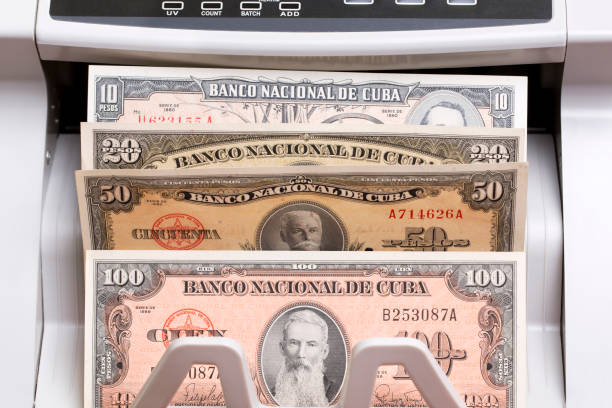 istock Old Cuban Pesos in the counting machine 2161855068