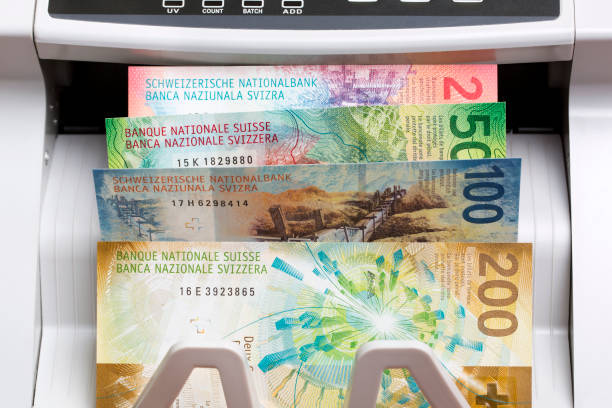 istock Swiss Franc in the counting machine 2161855118