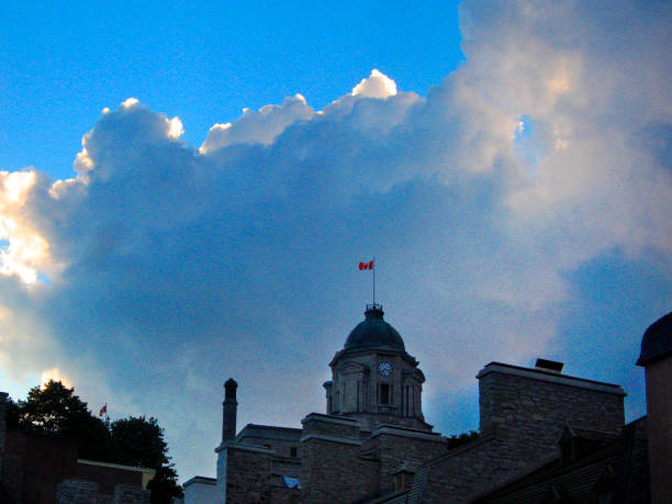 Clock tower of old Post Office. Urban skyline  in Old Quebec, Canada