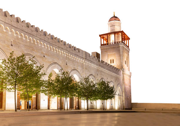 istock King Hussein Bin Talal mosque in Amman (at night), Jordan.  On white background 2161855552