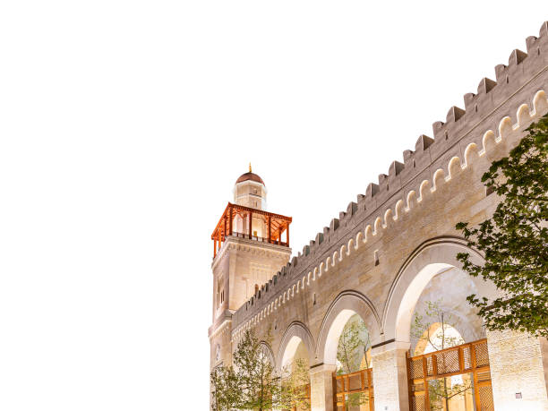 istock King Hussein Bin Talal mosque in Amman (at night), Jordan.  On white background 2161855558