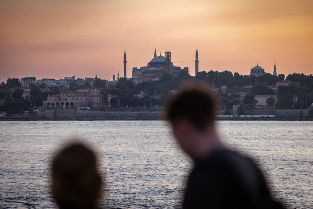 Istanbul cityscape from Bosphorus at sunset.