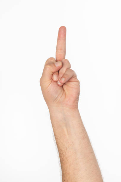 Man is showing the middle finger isolated on white background