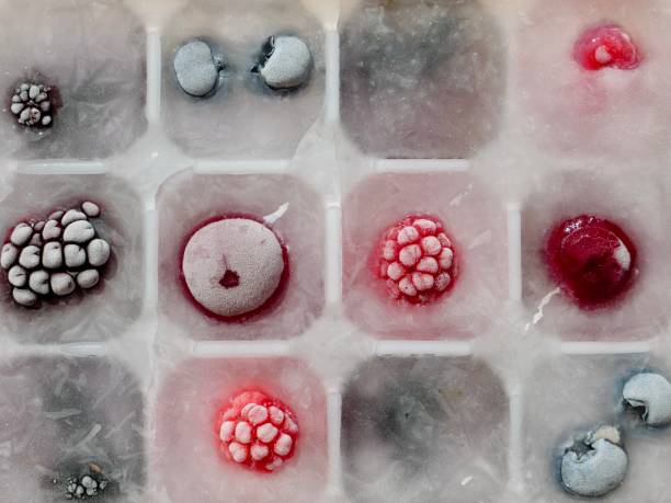 Frozen berries in a container by the piece