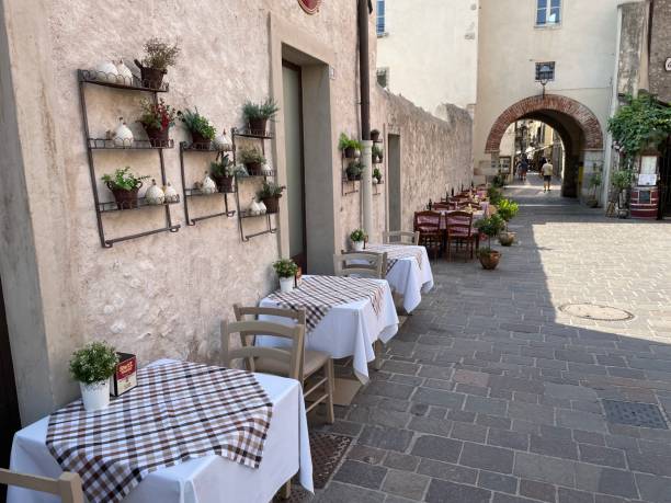 istock outdoor tables in the restaurant 2161866795