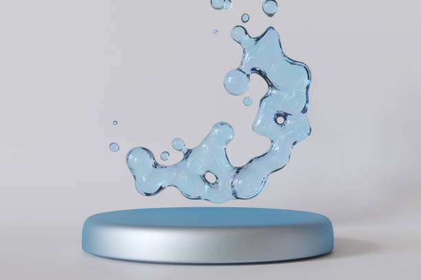 istock Dynamic and contemporary 3D render of a light blue podium with a fluid water splash in motion, perfect for showcasing products in a fresh and innovative way. Stage, display, showcase. Copy space. 2161867033