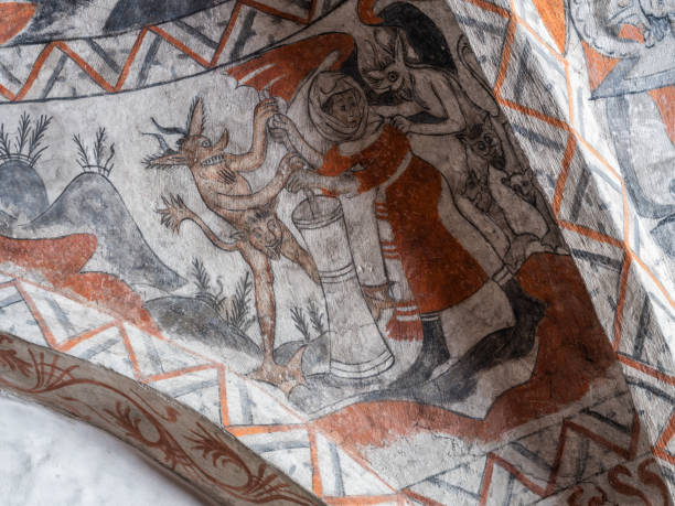 Christ Washing the Feet of the Apostles, a wall-painting from about the year 1500 in the church of St. Mary, Elsinore, Denmark, May 14, 2019