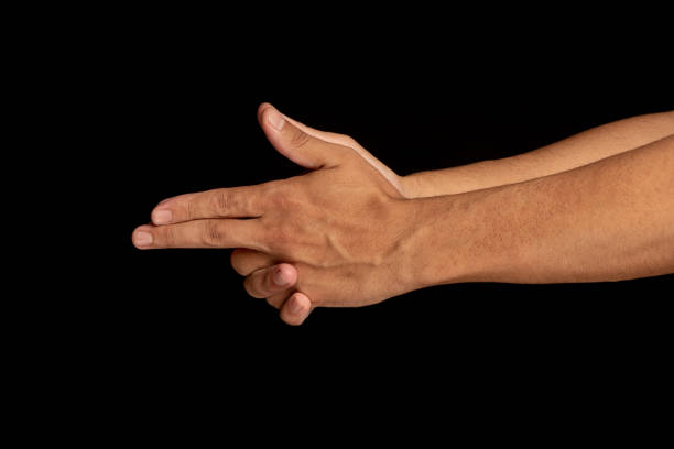 istock Latin man's hands making shapes. gun shaped hands 2161870148