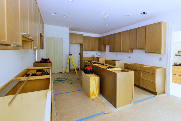 istock Construction of new kitchen cabinet during a home improvement project 2161873132