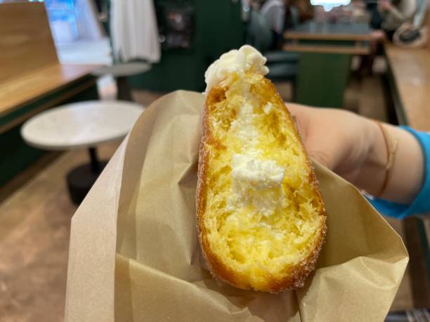 istock Fresh doughnut with whipped cream 2161879226