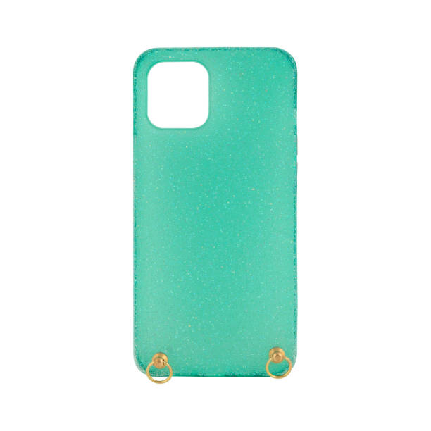 Mint Green Glittery Smartphone Case with Gold Ring Holders for iPhone 12 Pro Max - Stylish Protection and Functionality for Modern Devices