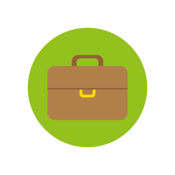 stockillustraties, clipart, cartoons en iconen met briefcase icon vector. brown business case. green circle background. professional tool symbol. - attaché