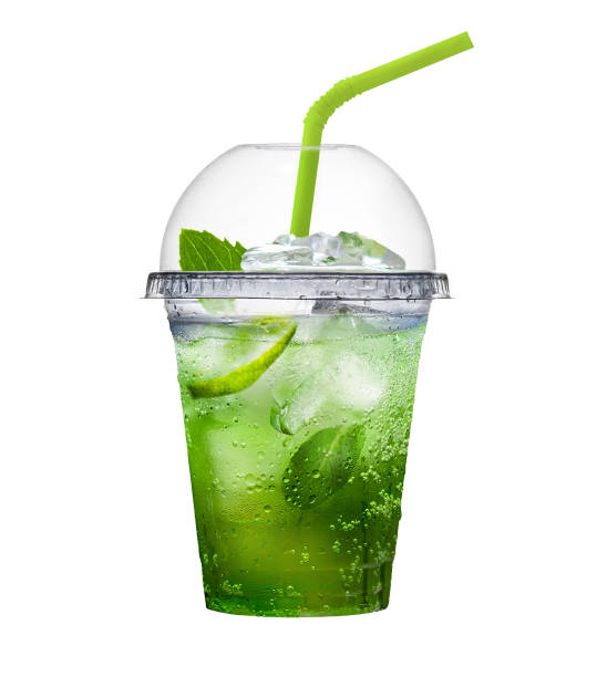 istock Refreshing green drink with ice on a white background 2161889932