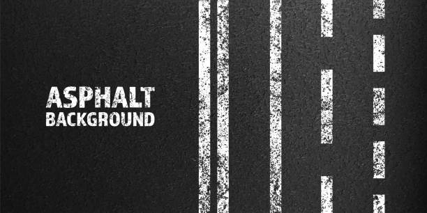 istock Asphalt road with white cracked lane marking, concrete highway surface, texture. Street traffic line, road dividing strip. Pattern with grainy structure, grunge stone background. Vector illustration 2161890256