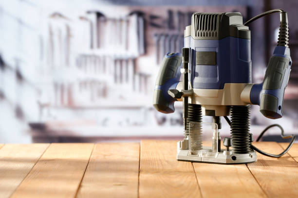 istock Milling cutting tool machine on a wooden workbench in a craftsman's workshop. 2161890436