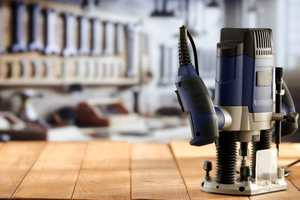 istock Milling cutting tool machine on a wooden workbench in a craftsman's workshop. 2161890440