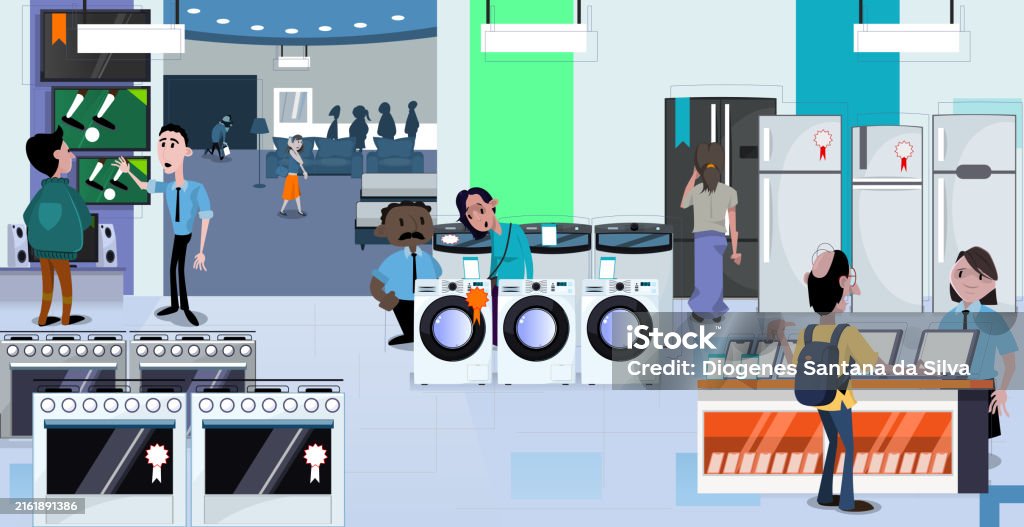 Department Types Vector Department Store Televisions Stoves Washing Machine Various Types Of ...