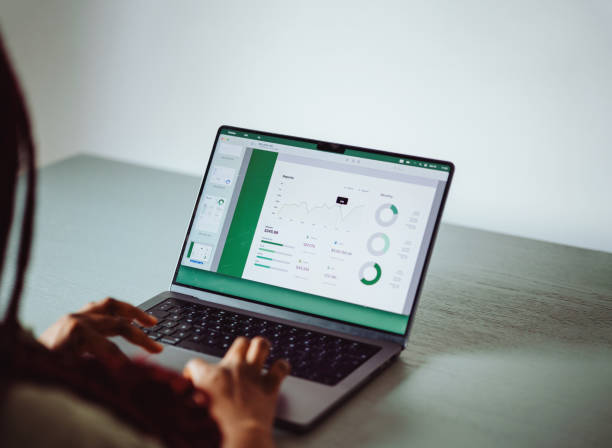 Business Analyst Working on Financial Graphs on Laptop