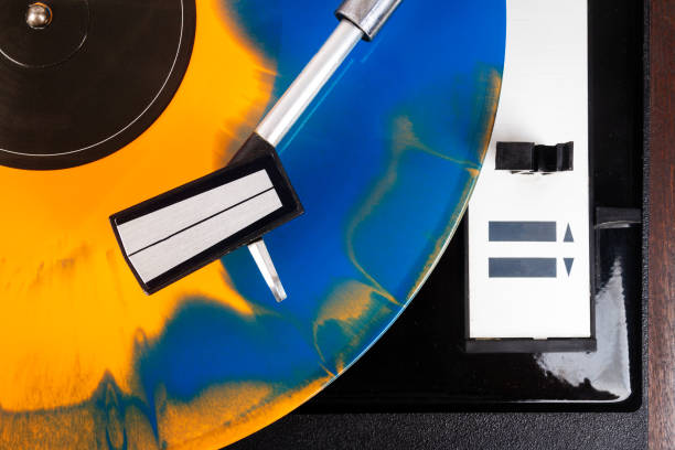 istock Close up of turntable needle on a vinyl 2161896800