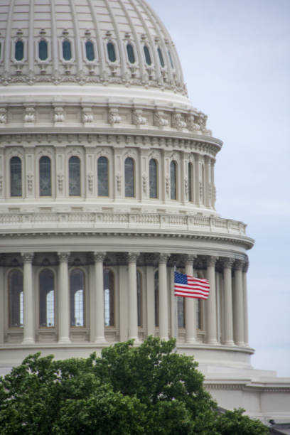 istock Washington DC - US Capitol Dome & Flag Close-up 2161899778