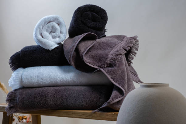 istock Stack of Cozy Bath Towels in Various Colors 2161900657