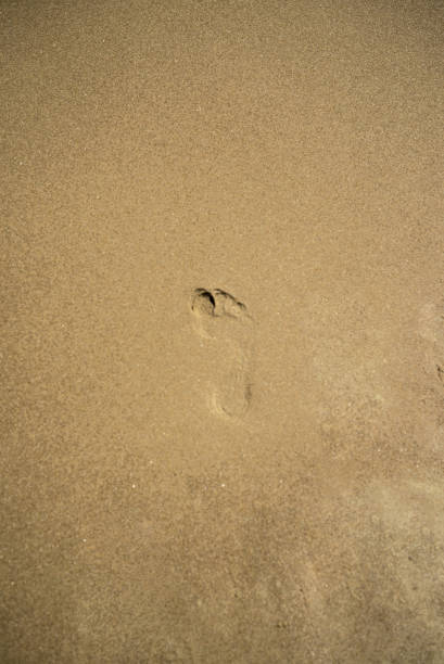 istock Shiny, perfect foots imprint in sand 2161904583