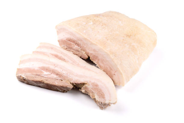 Cooked pork belly, wellfleisch fresh from the butcher, pork belly isolated on a white background