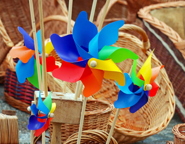 istock Wind pinwheels on wooden handles 2161915587