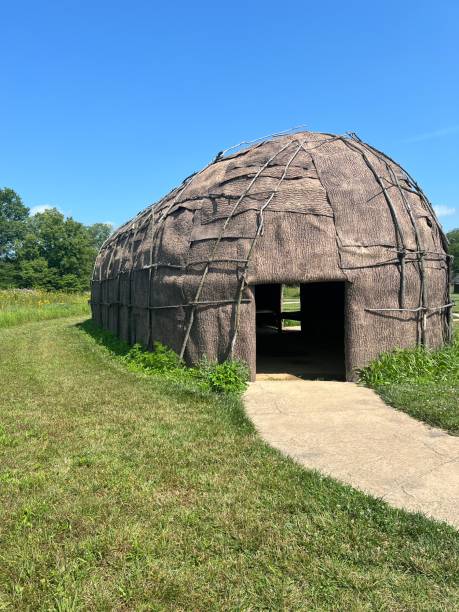 Native American building on sunny day with blue sky.