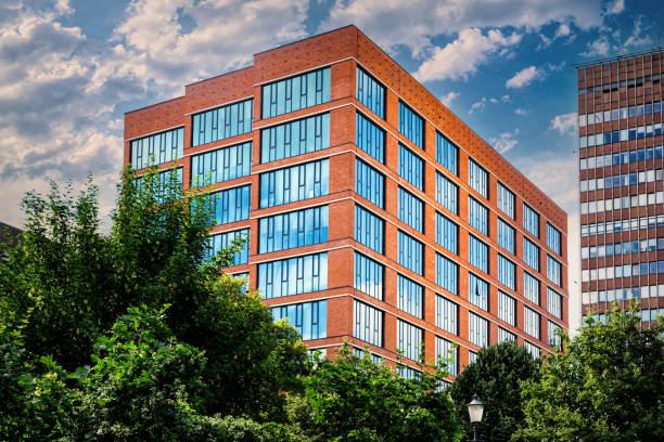 istock New office construction in Europe. Brick modern business centre 2161921947
