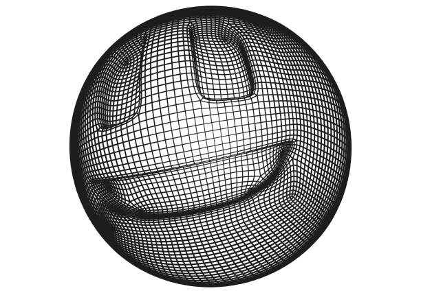 istock Smile ball 3D emoticon in y2k or brutalism style. Grid or wireframe emoji, in retro computer style 2161931881