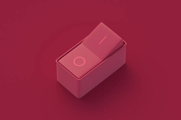 Rocker switch of magenta on red background. 3d render