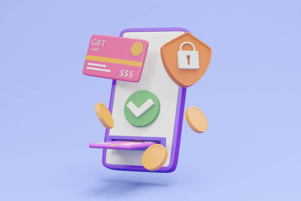 istock A detailed 3D render showcasing the process and security of digital gift card payments with floating elements of a smartphone, gift card, coins, checkmark, card reader, shield, and padlock 2161935858