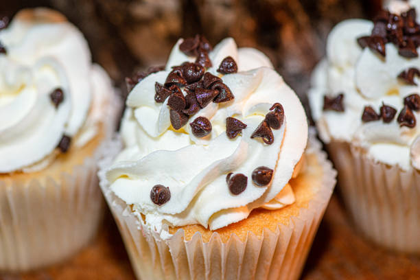 Cannoli cupcakes in white wrapper close up