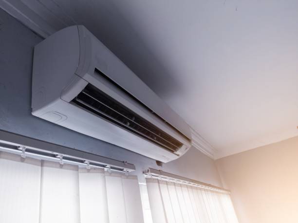 istock Office interior with air conditioning and glass window curtains. 2161942695