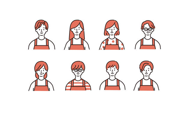 stockillustraties, clipart, cartoons en iconen met men and women icon set in aprons - bovenlichaam