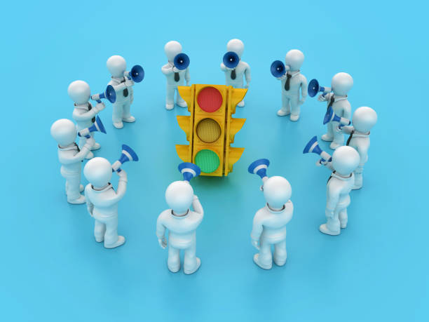 istock 3D Traffic Light with Cartoon People with Megaphones 2161946819