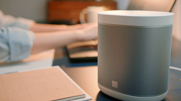 istock Woman Using Smart Speaker in Home Office 2161950142