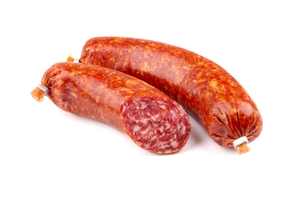 istock Bratwurst  - delicious sausages on a white background 2161953577