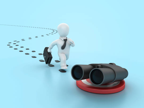 istock 3D Binoculars on Target with Cartoon Business Person 2161956079