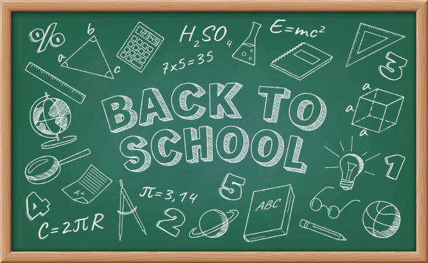 stockillustraties, clipart, cartoons en iconen met modern back to school chalkboard design vector illustration - schoolbord